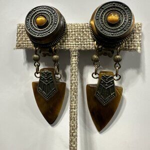Jan Michaels San Francisco Tiger Eye Deco Style Dangling Earrings